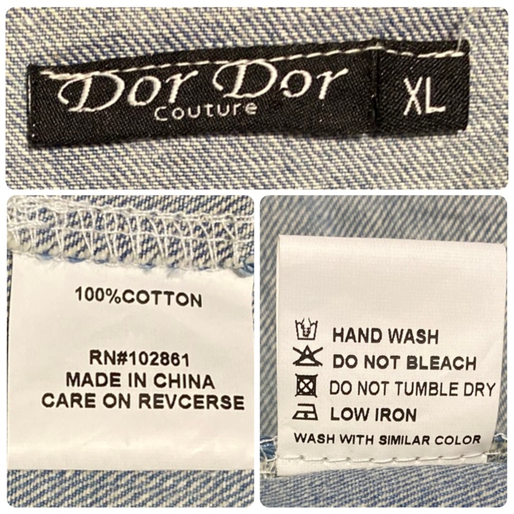 Anthropologie Dor Dor Couture Denim Dress Floral Applique Fray Sleeveless XLarge - Picture 15 of 16